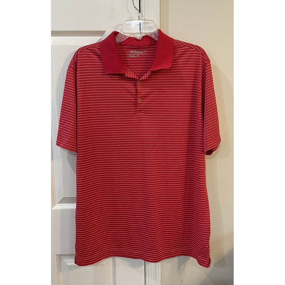 Nike Golf Tour Performance Men's Sz L Dri Fit Red & White Stripped - Picture 1 of 5